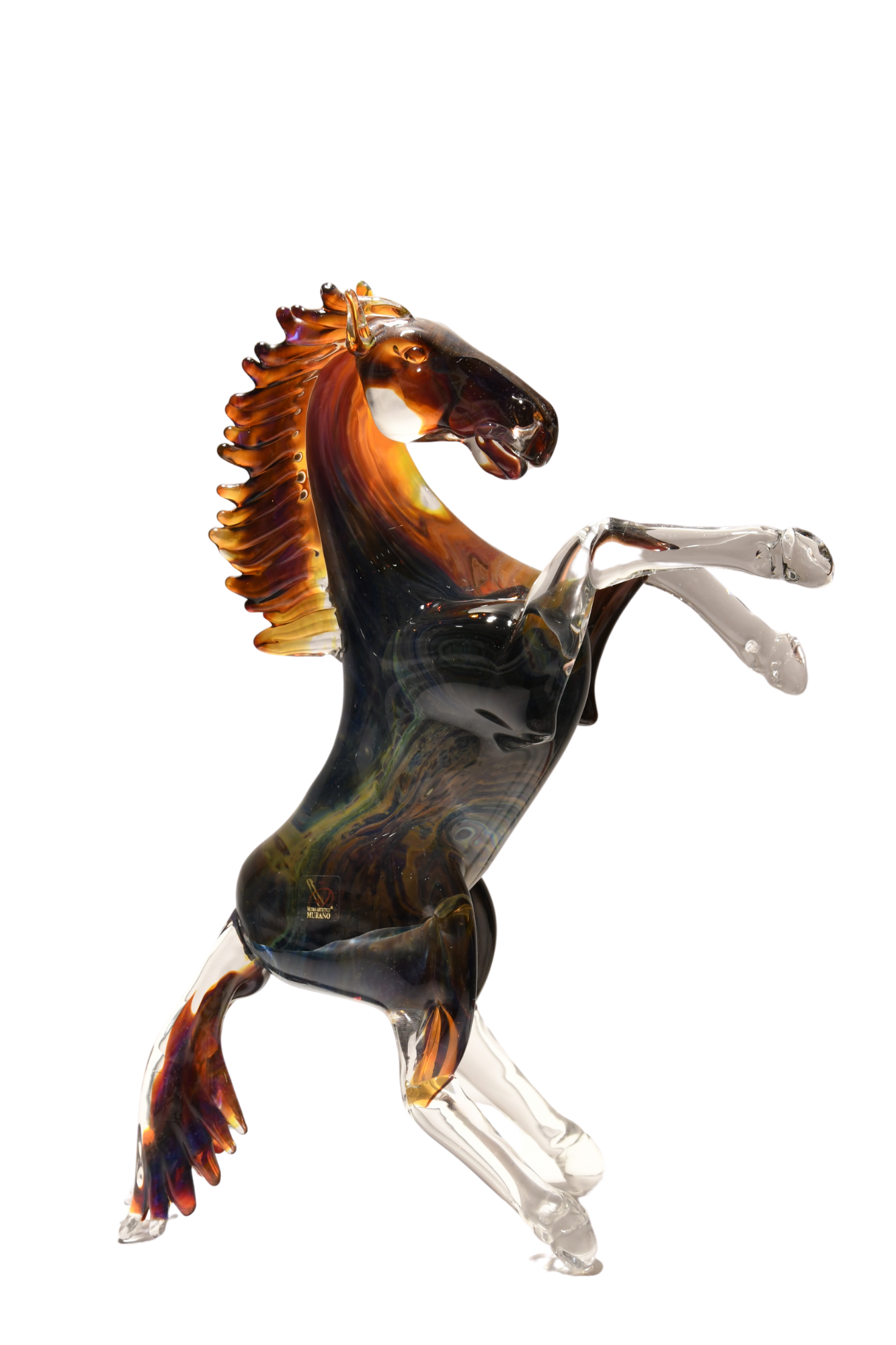 Horse in chalcedony and Murano glass