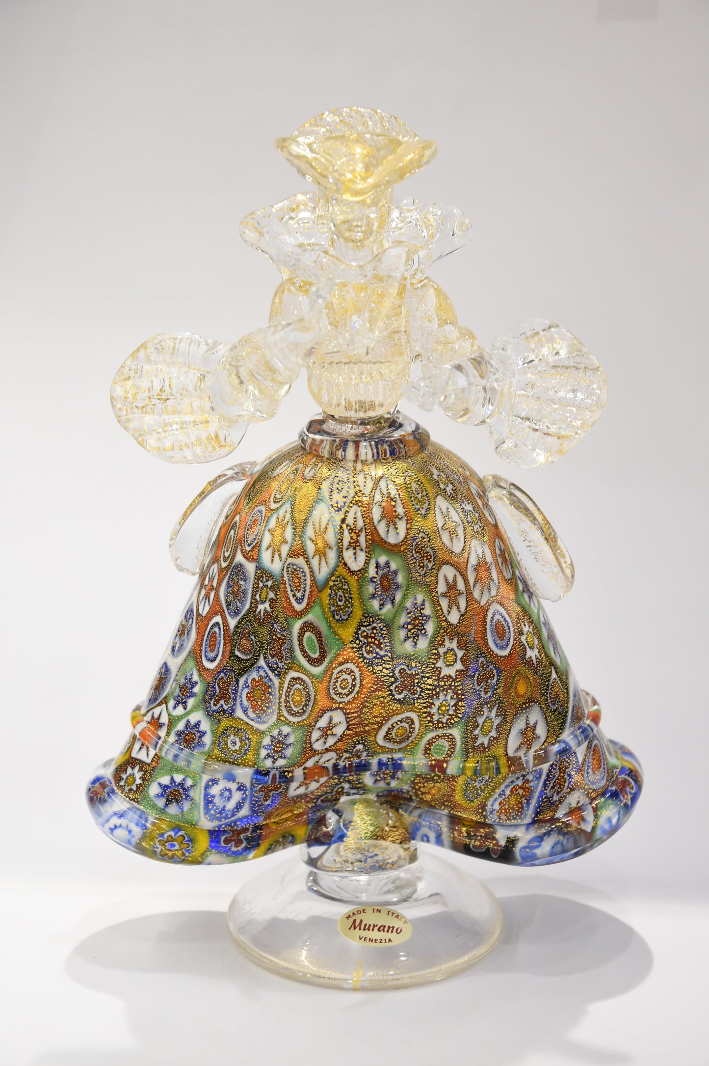 Coppia di Casanova e Dama del 700 veneziano con foglia oro 24kt e murrine.