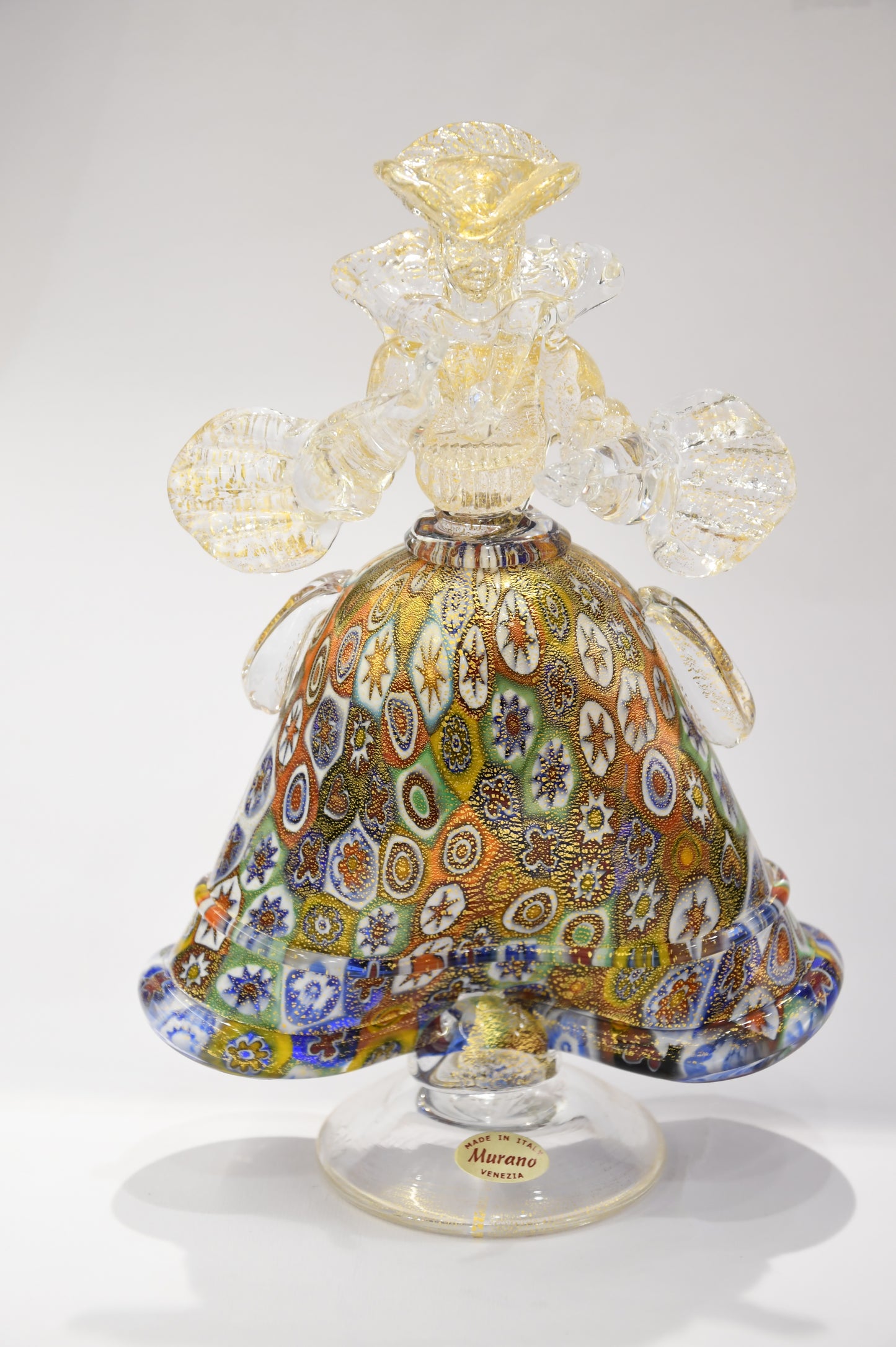 Coppia di Casanova e Dama del 700 veneziano con foglia oro 24kt e murrine.