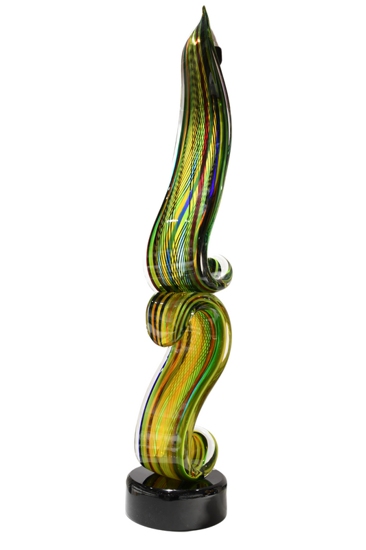 Double Murano glass ribbon with multi zanfirico rods inside