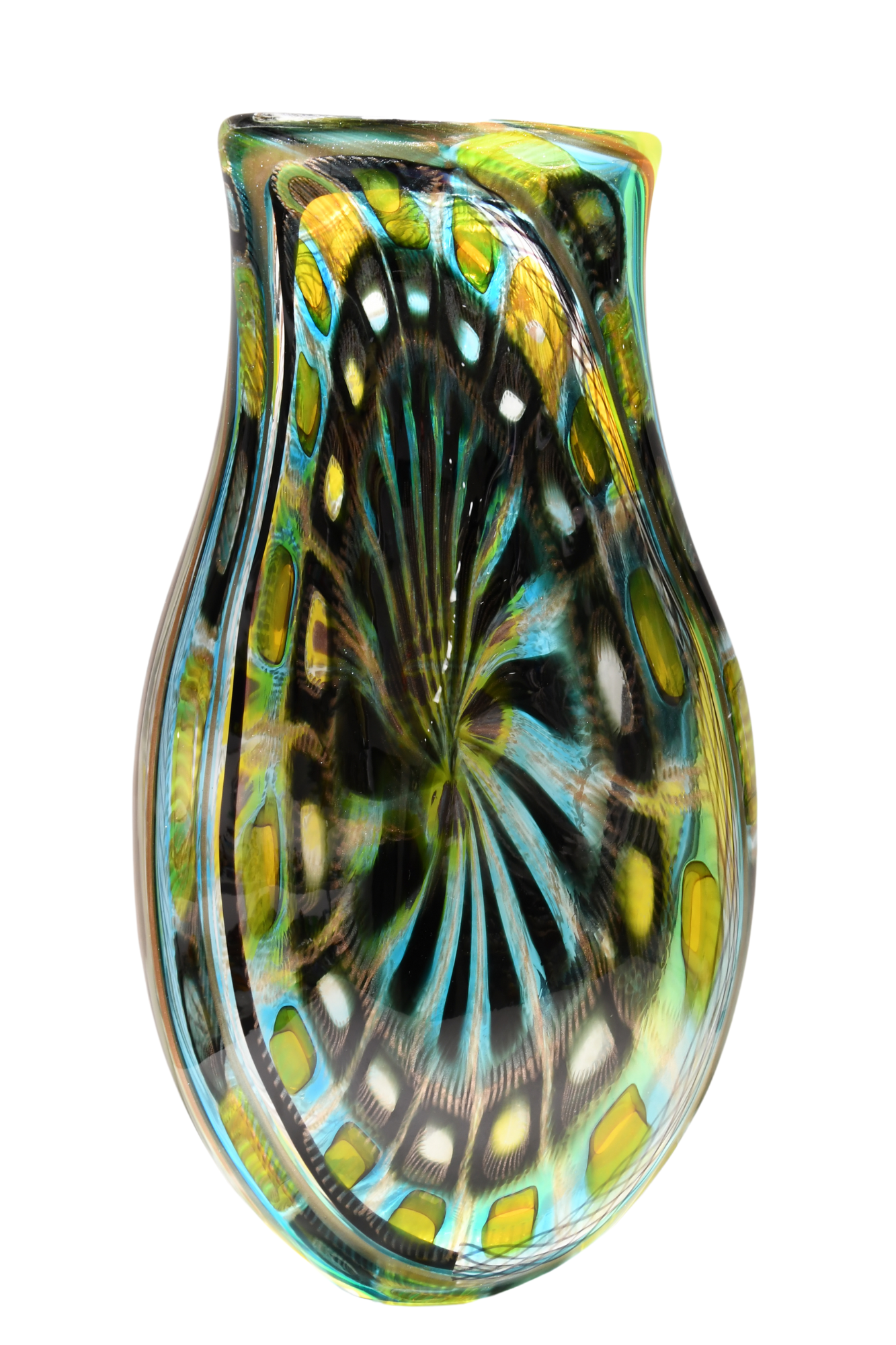 Artistic vase with zanfirico canes and aventurine in Murano glass