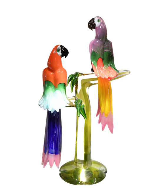 Murano glass parrots