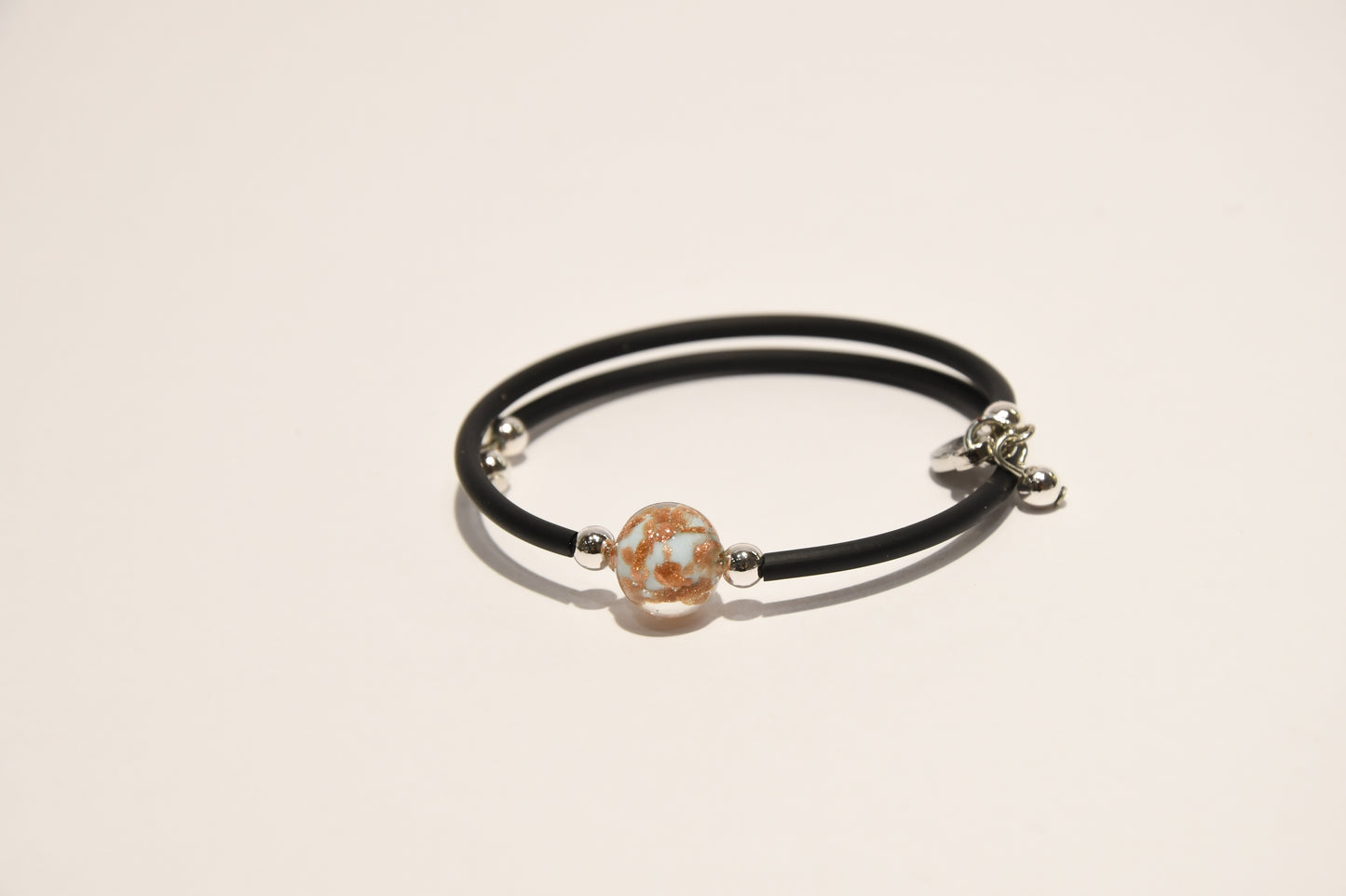 Bracelets with black strap and Murano glass pearl