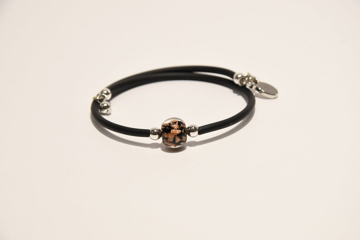 Bracelets with black strap and Murano glass pearl