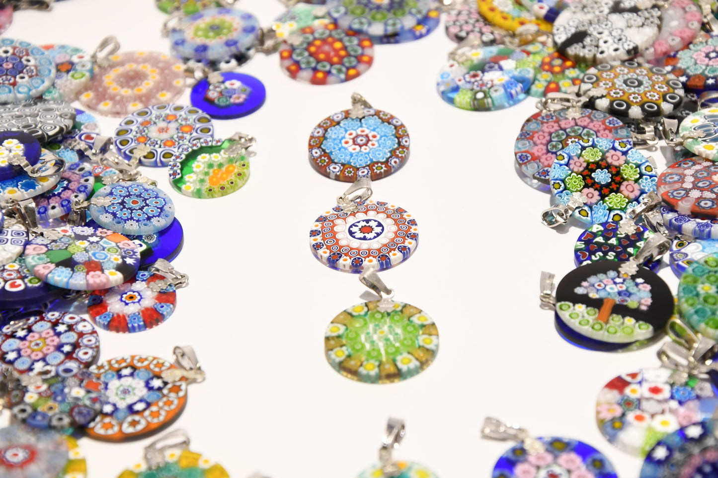 Ciondolo collana in Murrine Veneziane Millefiori con argento